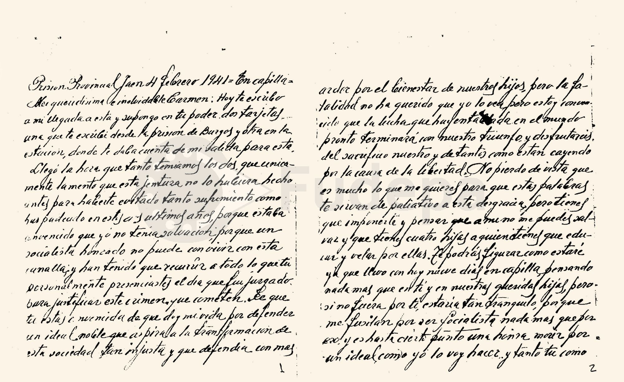 Carta de un condenado a muerte escrita en la prisión de Jaén