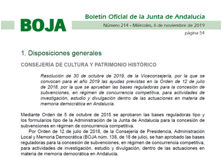 Subvenciones para actividades de investigación, estudio y divulgación, dentro de las actuaciones en materia de memoria democrática en Andalucía